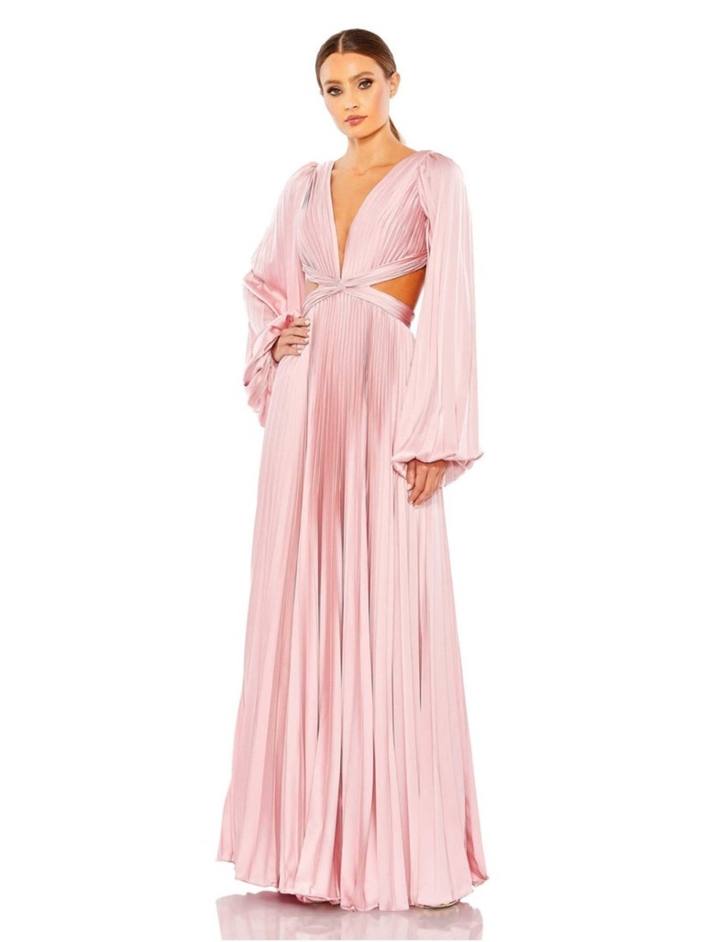 Mac Duggal 26737 Pink Long Sleeve Pleated Charmeuse Cut Out Gown Size 6 NWT